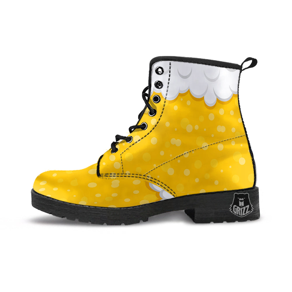 Beer Foam And Bubbles Cartoon Print Leather Boots-grizzshop