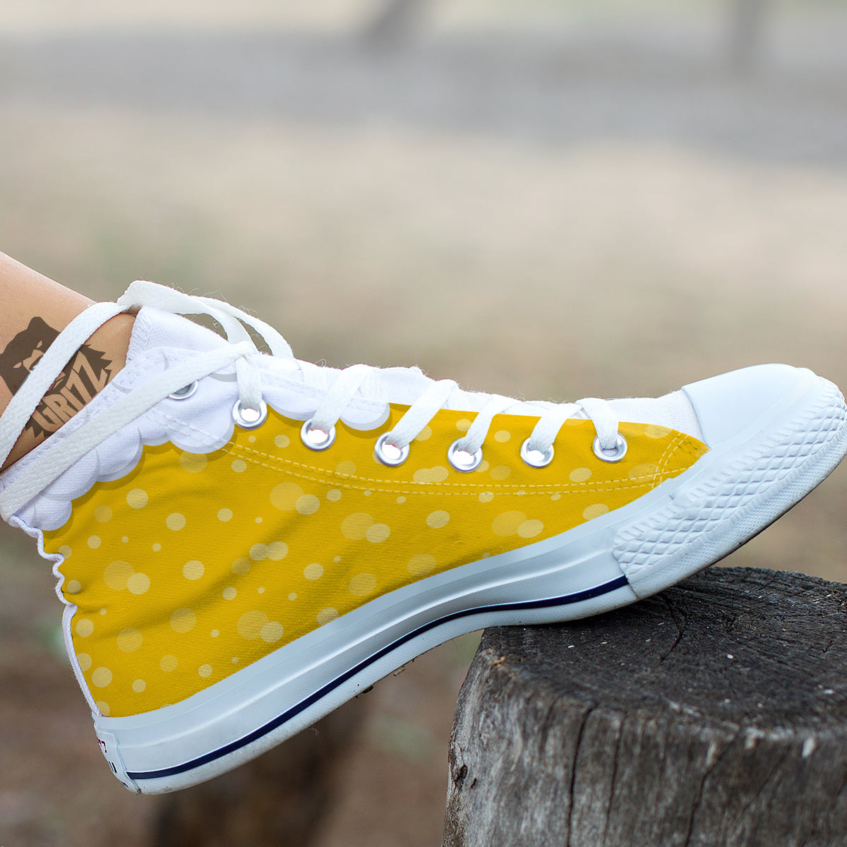 Beer Foam And Bubbles Cartoon Print White High Top Shoes-grizzshop