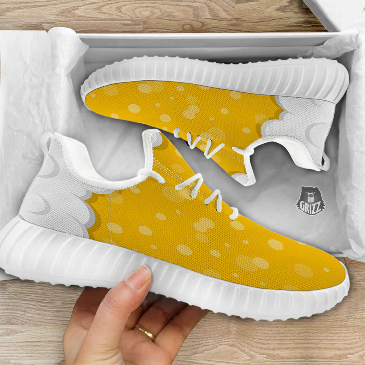 Beer Foam And Bubbles Cartoon Print White Walking Shoes-grizzshop