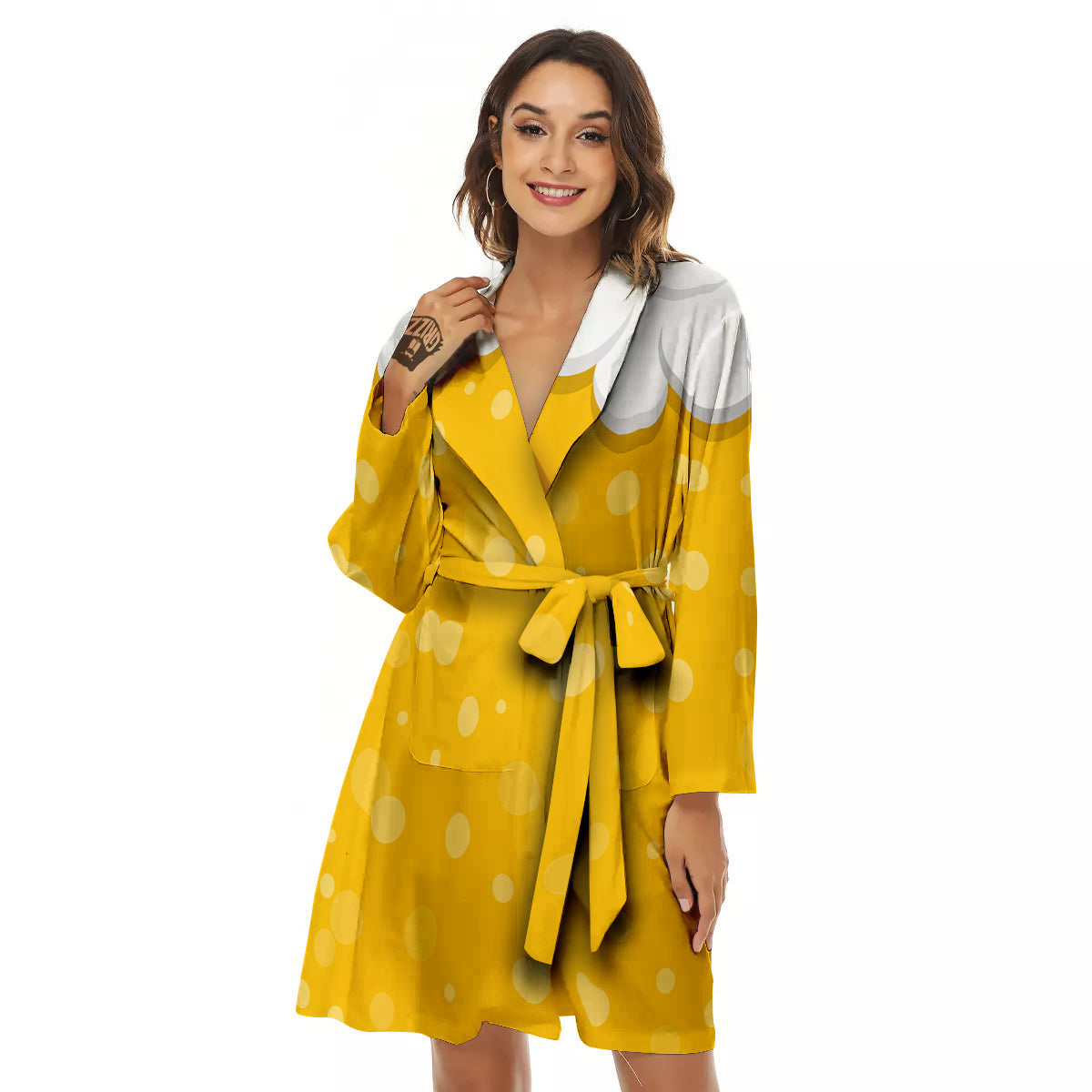 Beer Foam And Bubbles Cartoon Print Women's Robe-grizzshop
