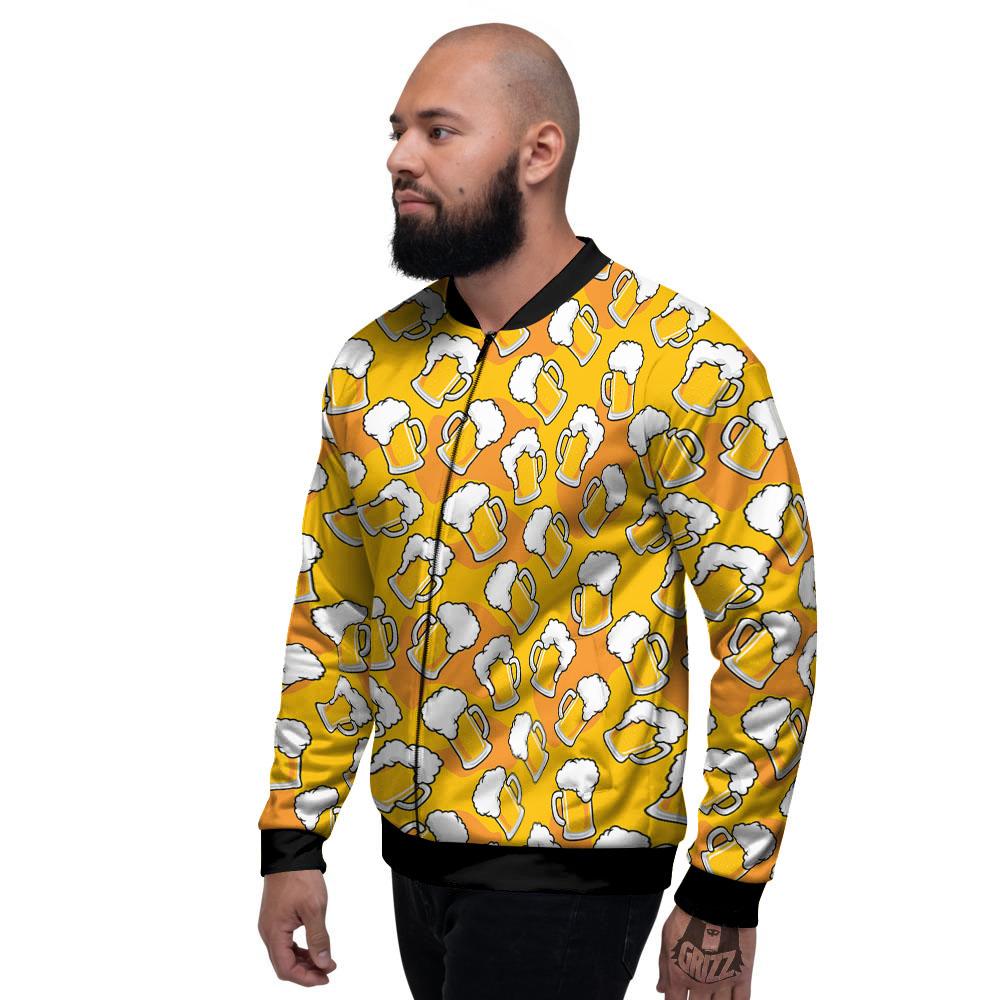 Beer Mug Pattern Print Men's Bomber Jacket-grizzshop