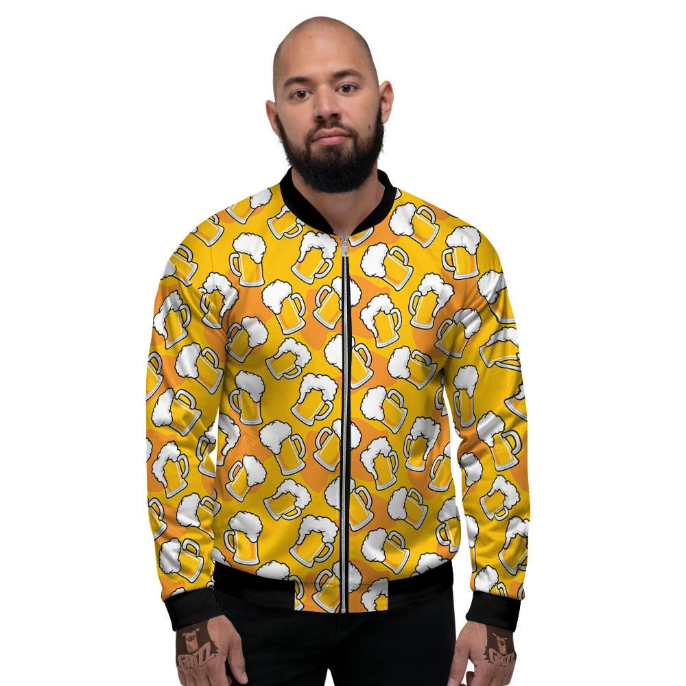 Beer Mug Pattern Print Men's Bomber Jacket-grizzshop