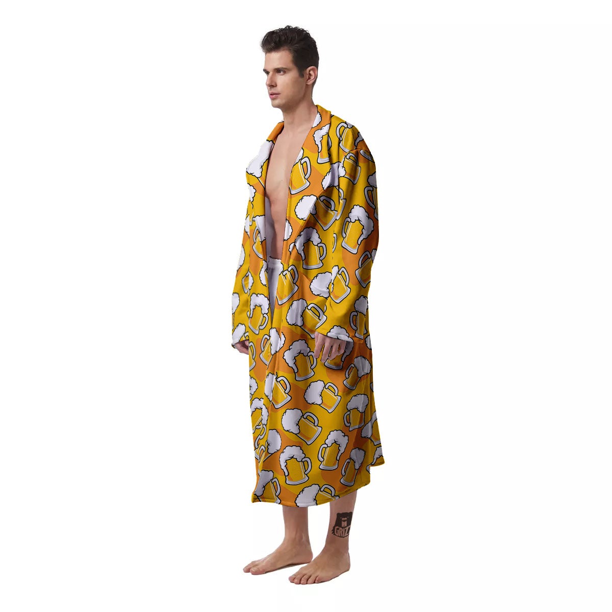 Beer Mug Pattern Print Men's Robe-grizzshop