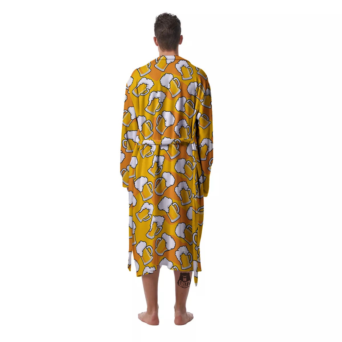 Beer Mug Pattern Print Men's Robe-grizzshop