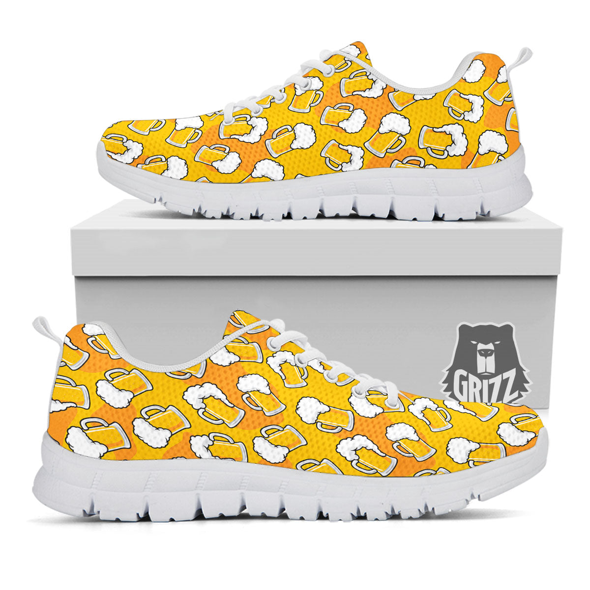 Beer Mug Pattern Print White Sneaker-grizzshop