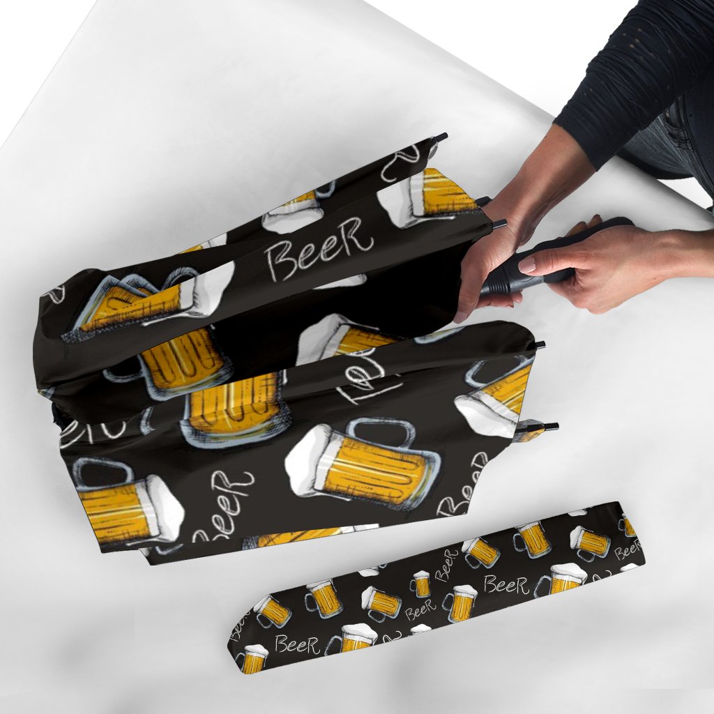 Beer Pattern Print Automatic Foldable Umbrella-grizzshop
