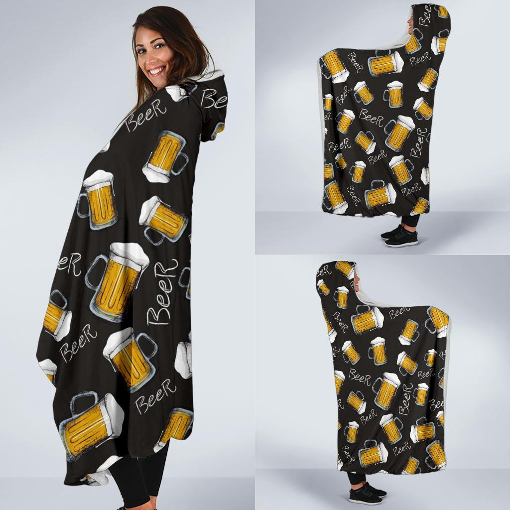 Beer Pattern Print Hooded Blanket-grizzshop