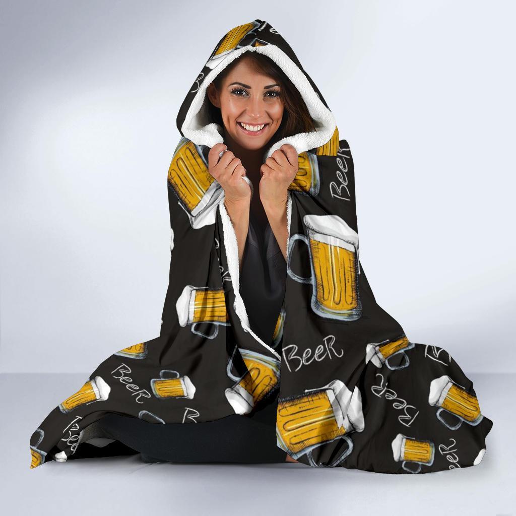 Beer Pattern Print Hooded Blanket-grizzshop