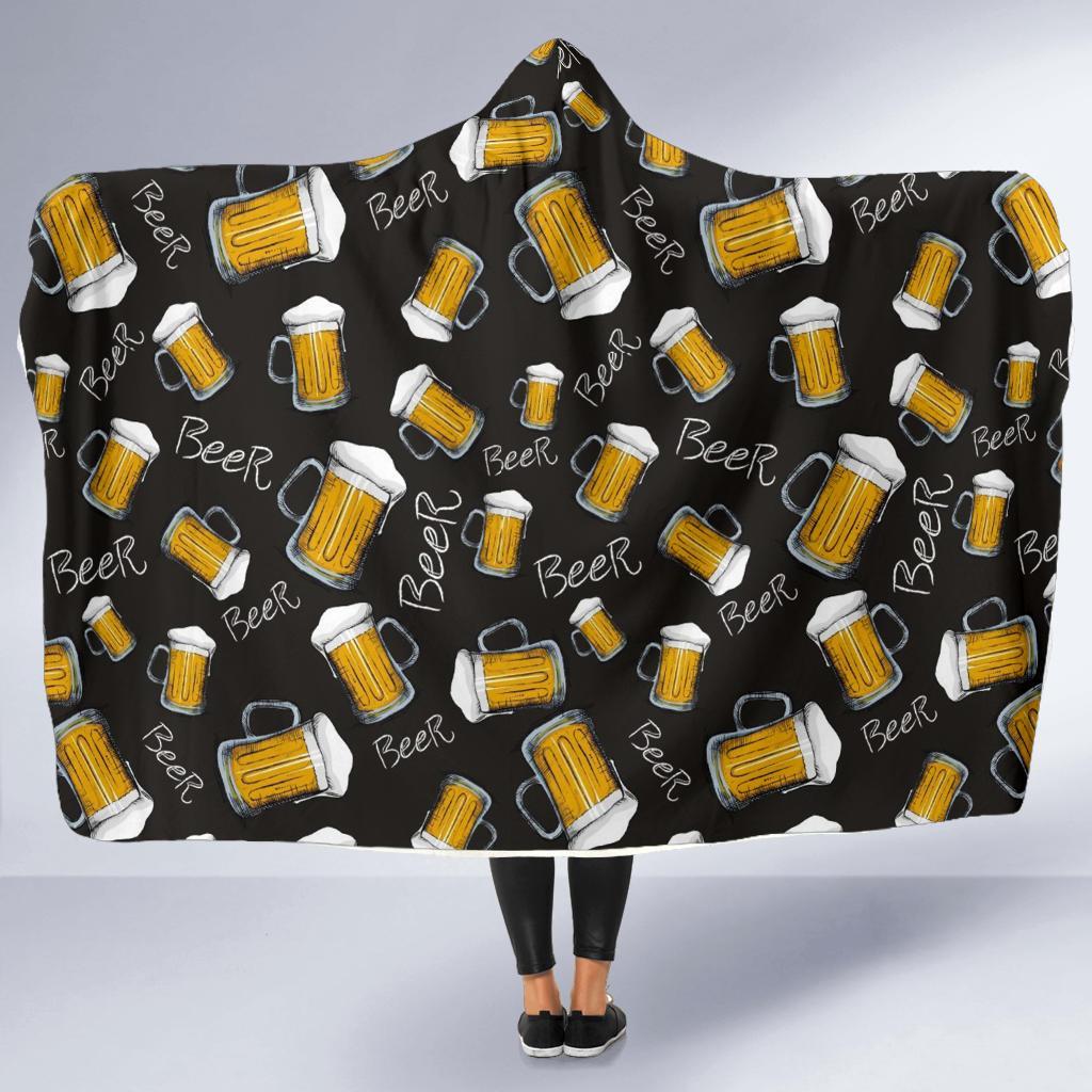 Beer Pattern Print Hooded Blanket-grizzshop