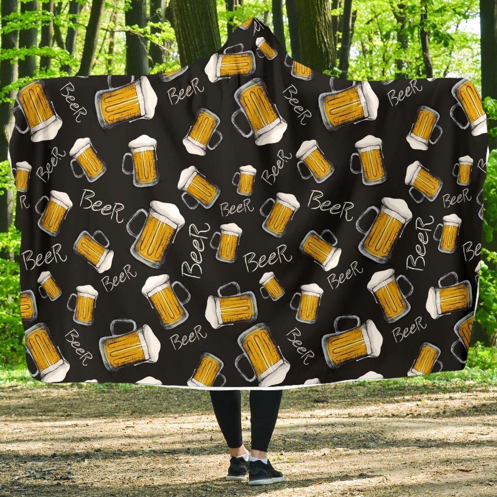 Beer Pattern Print Hooded Blanket-grizzshop