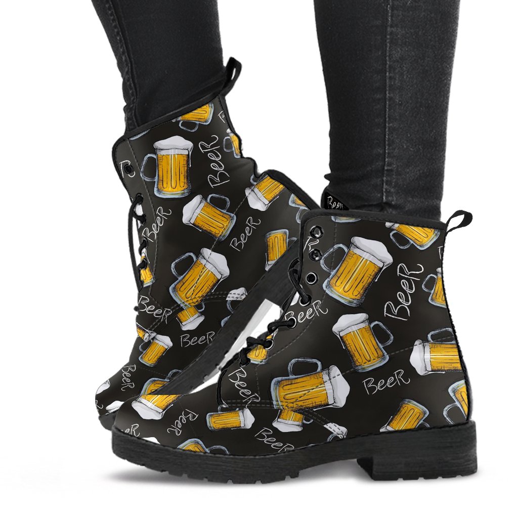 Beer Pattern Print Men Women Leather Boots-grizzshop