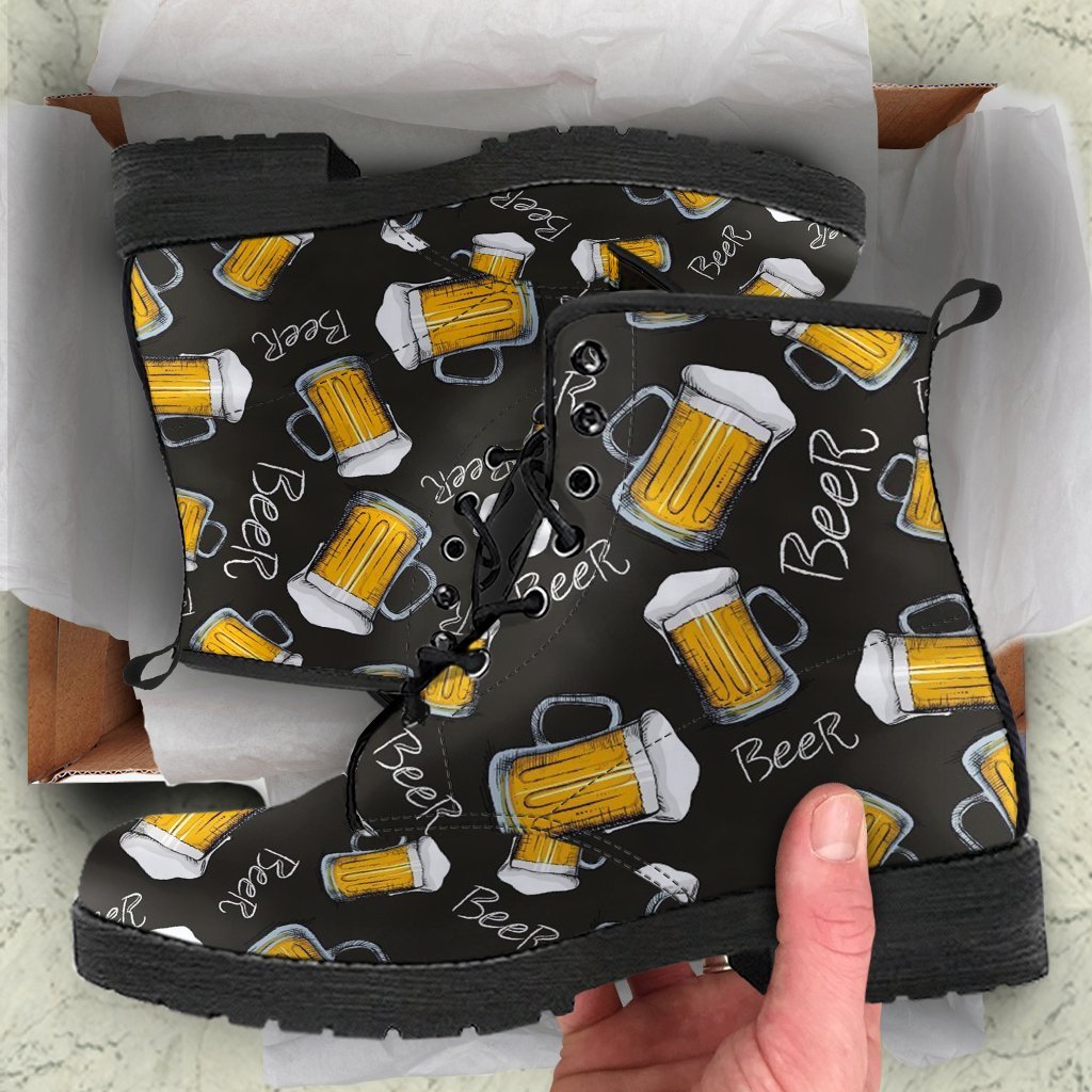 Beer Pattern Print Men Women Leather Boots-grizzshop