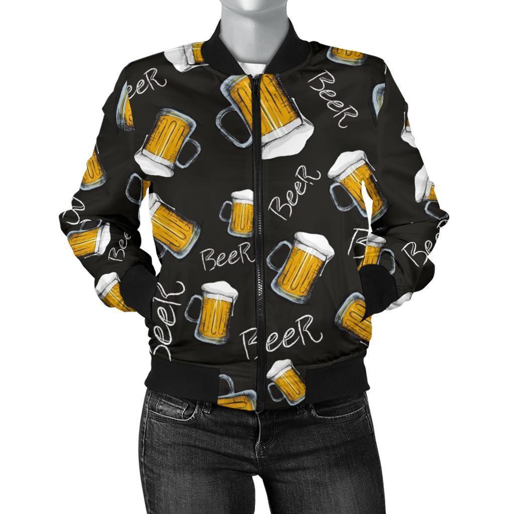 Beer Pattern Print Women Casual Bomber Jacket-grizzshop