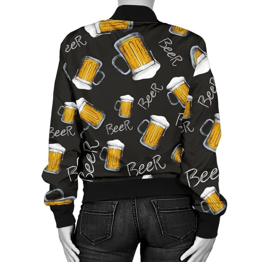 Beer Pattern Print Women Casual Bomber Jacket-grizzshop