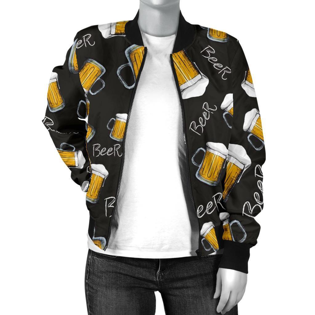 Beer Pattern Print Women Casual Bomber Jacket-grizzshop