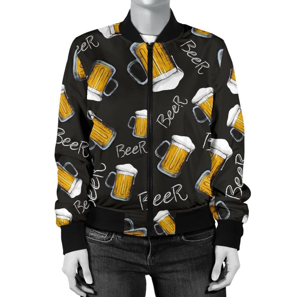 Beer Pattern Print Women Casual Bomber Jacket-grizzshop