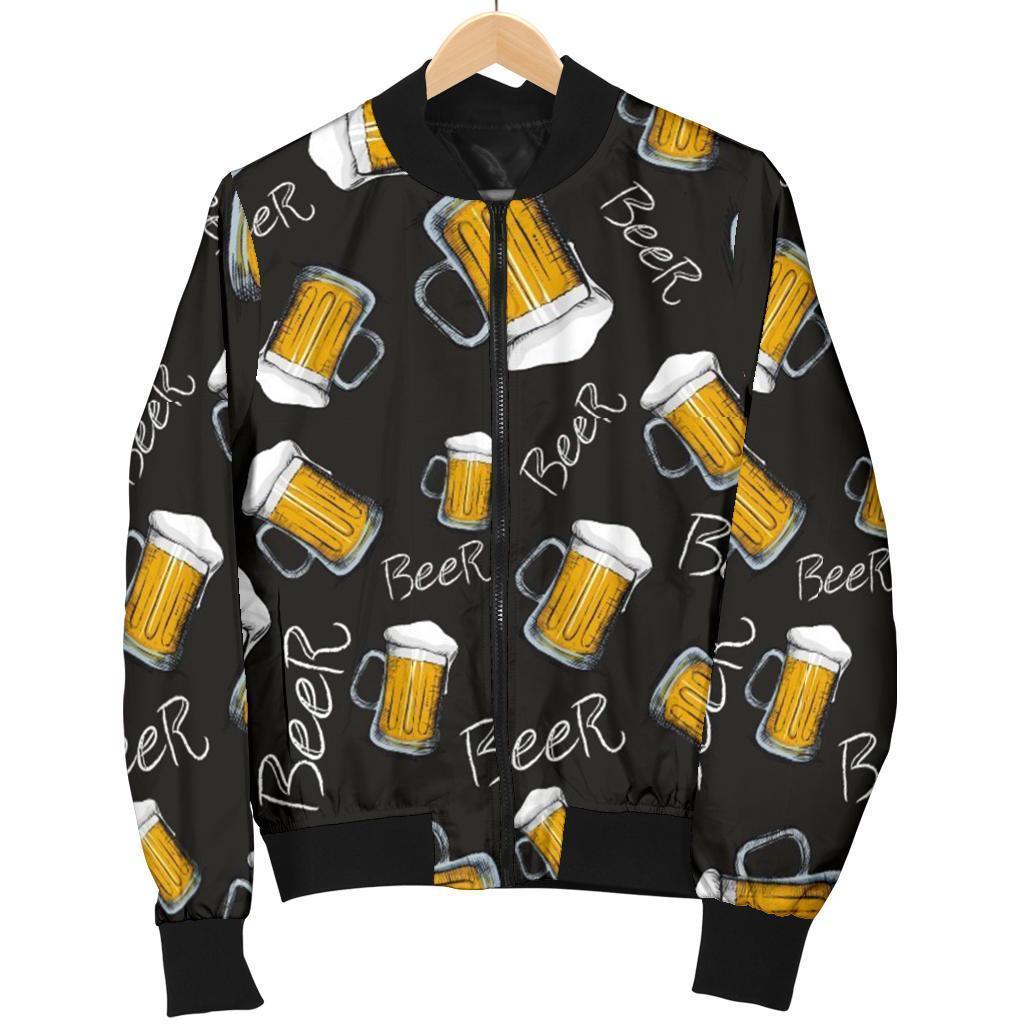 Beer Pattern Print Women Casual Bomber Jacket-grizzshop