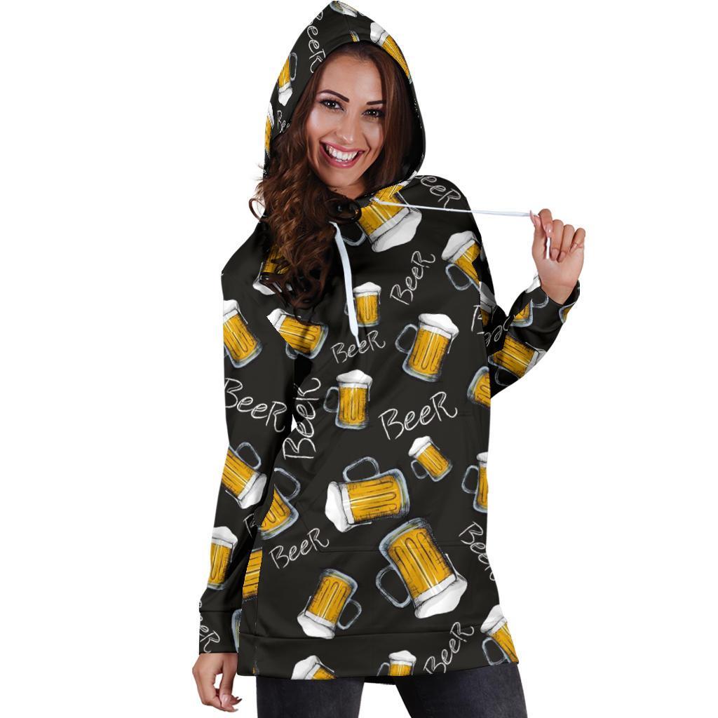 Beer Pattern Print Women Hoodie Dress-grizzshop