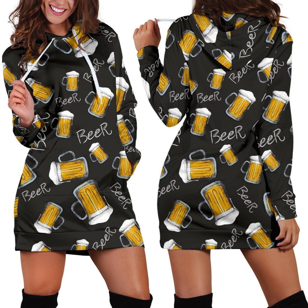 Beer Pattern Print Women Hoodie Dress-grizzshop
