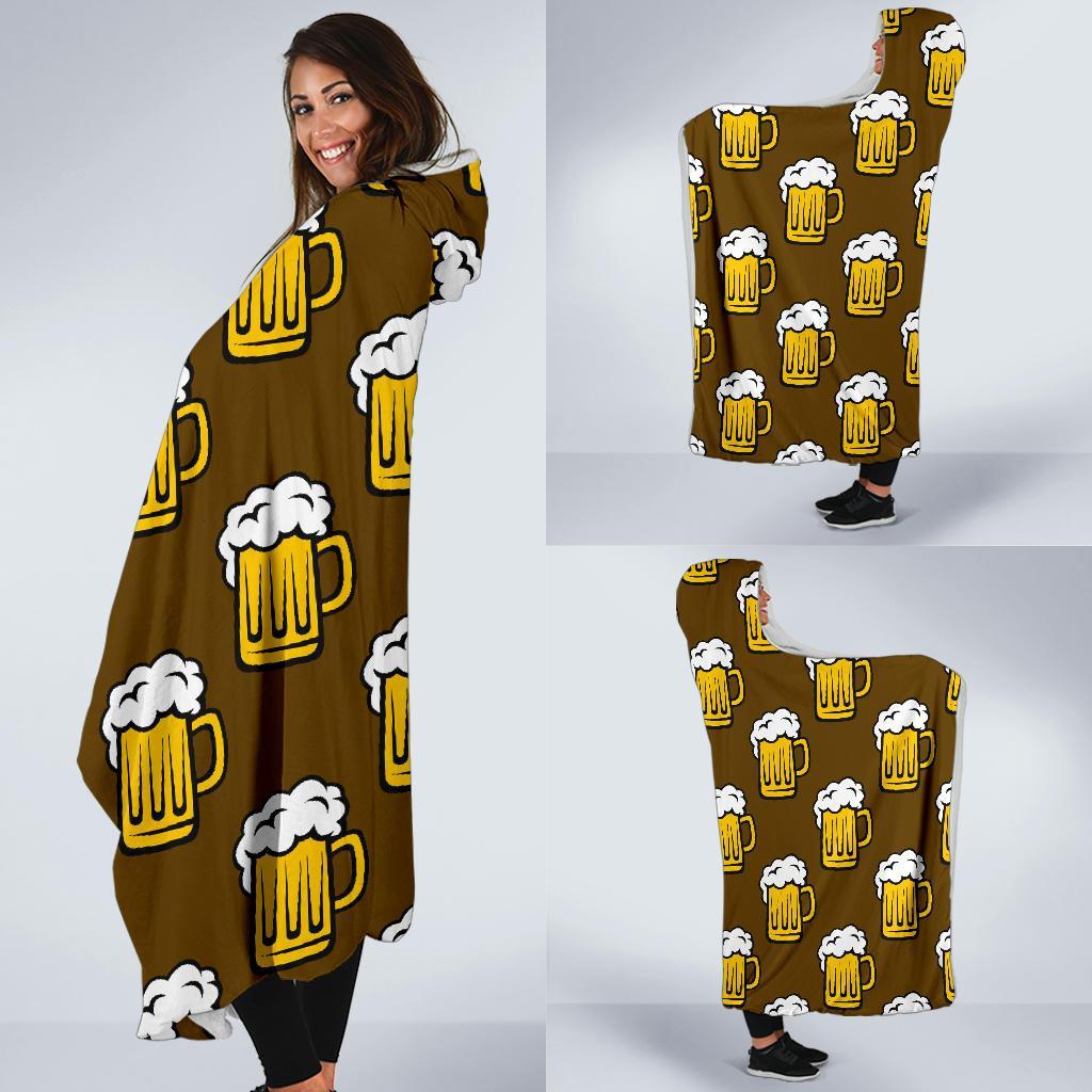 Beer Print Pattern Hooded Blanket-grizzshop