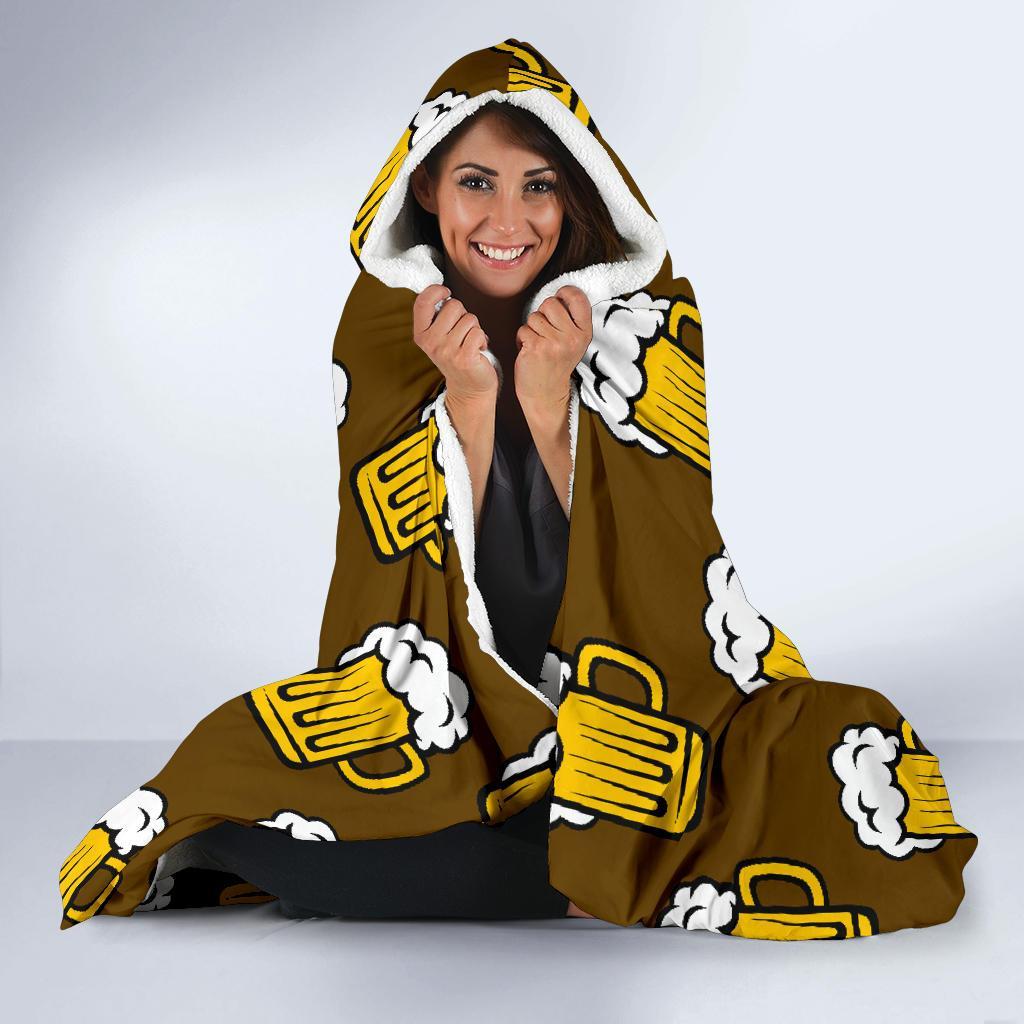 Beer Print Pattern Hooded Blanket-grizzshop