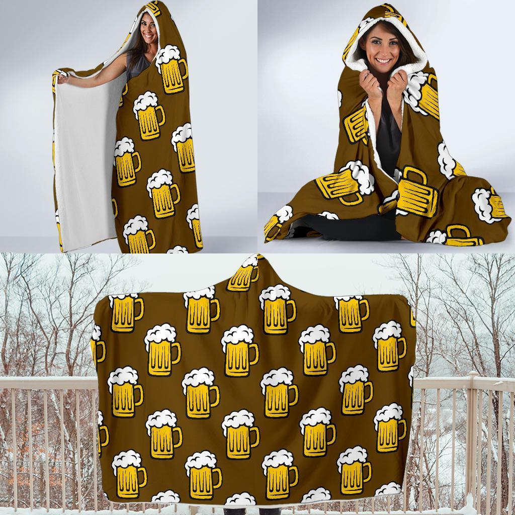 Beer Print Pattern Hooded Blanket-grizzshop