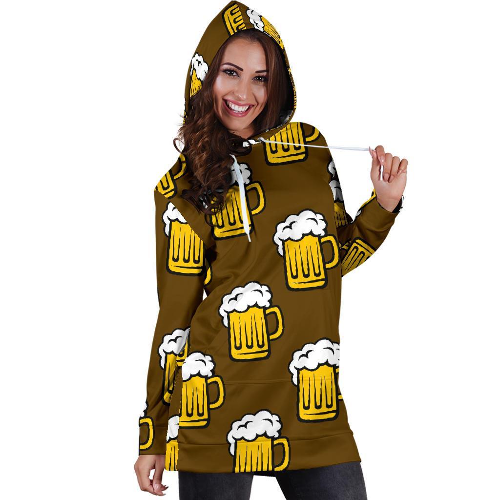 Beer Print Pattern Women Hoodie Dress-grizzshop