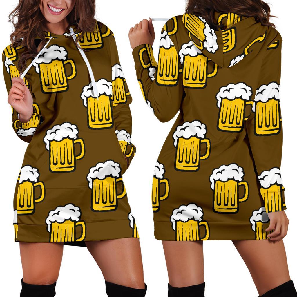 Beer Print Pattern Women Hoodie Dress-grizzshop