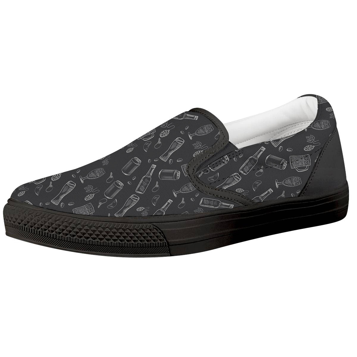 Beer White And Black Print Pattern Black Slip On Shoes-grizzshop