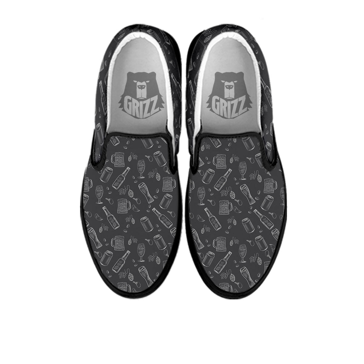 Beer White And Black Print Pattern Black Slip On Shoes-grizzshop