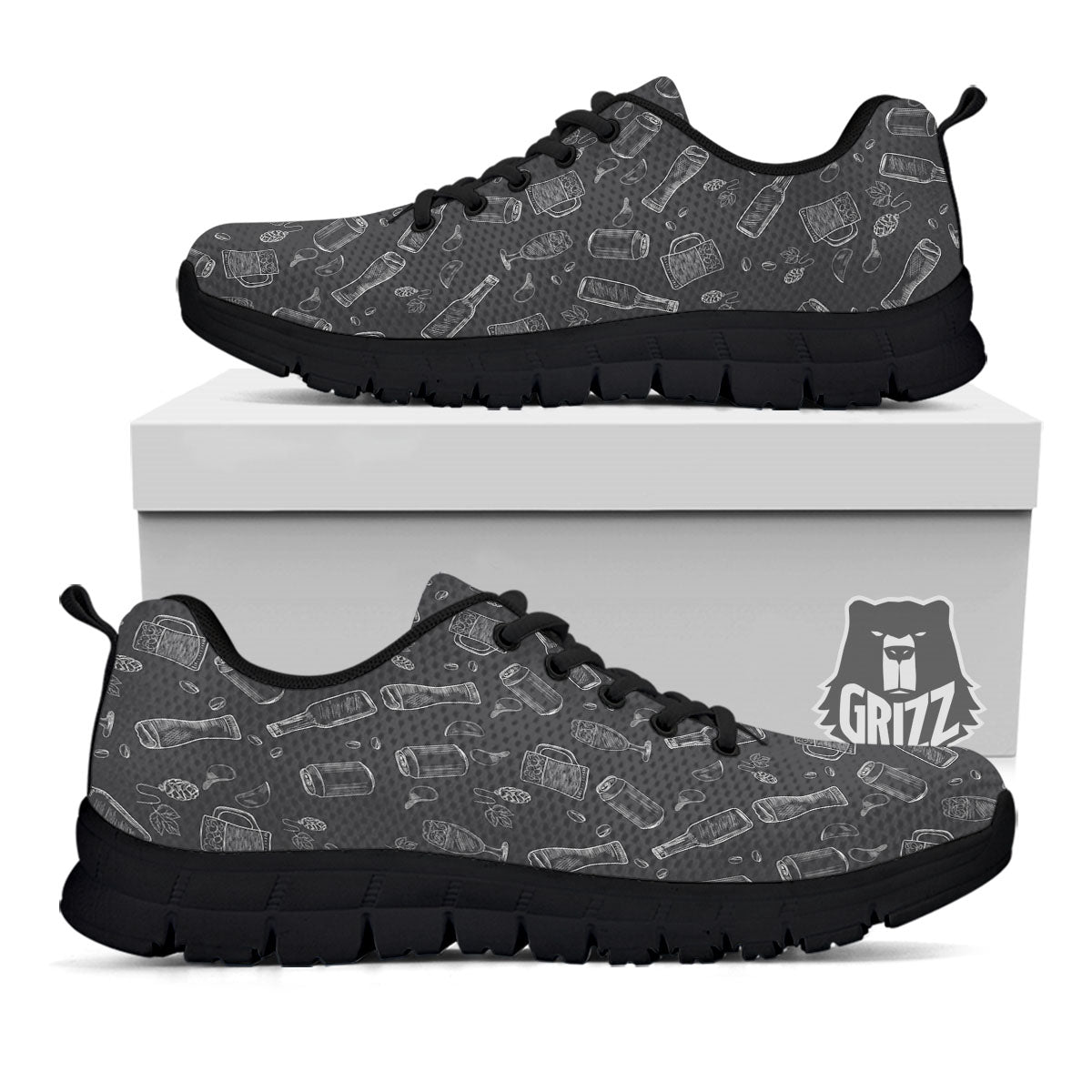 Beer White And Black Print Pattern Black Sneaker-grizzshop