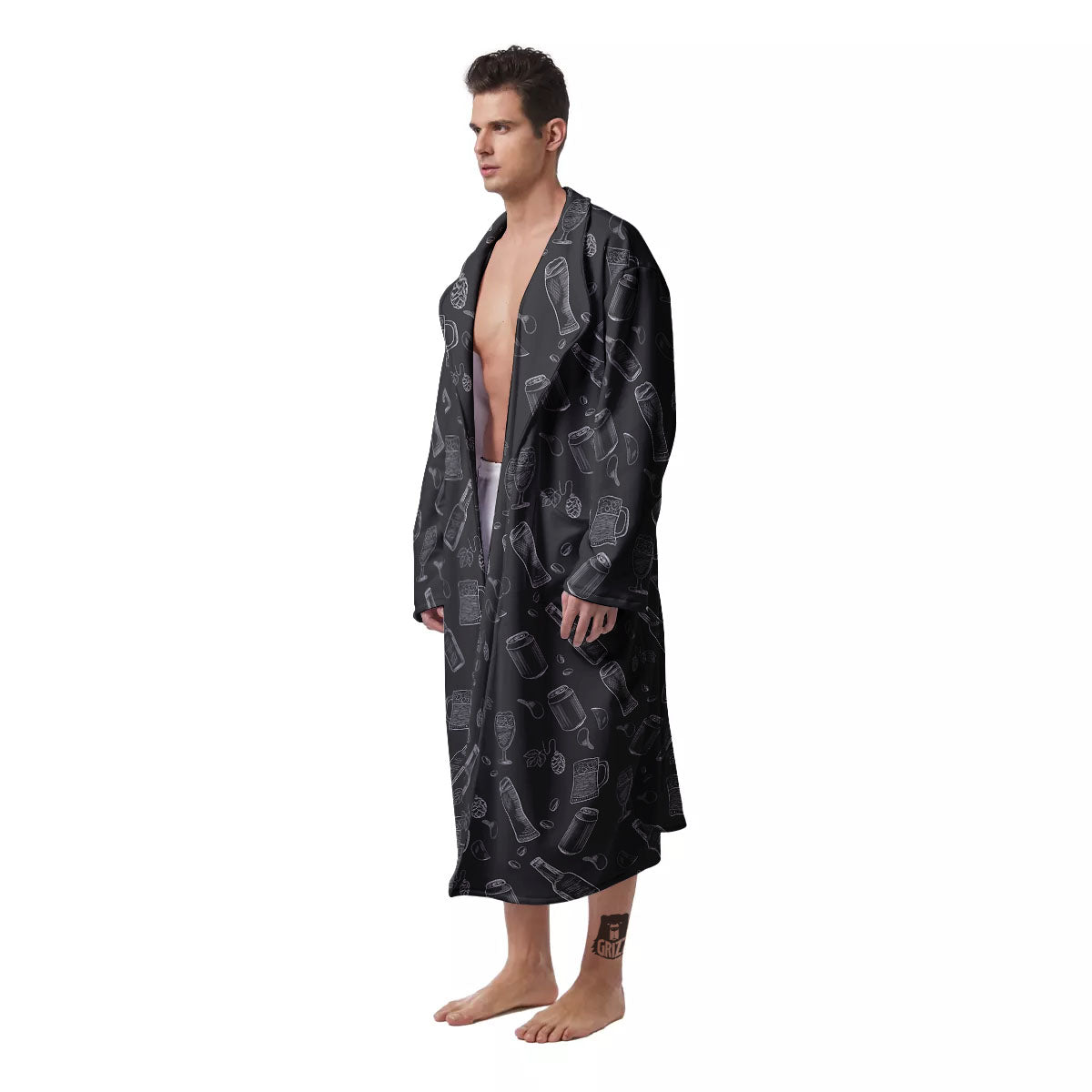 Beer White And Black Print Pattern Men's Robe-grizzshop