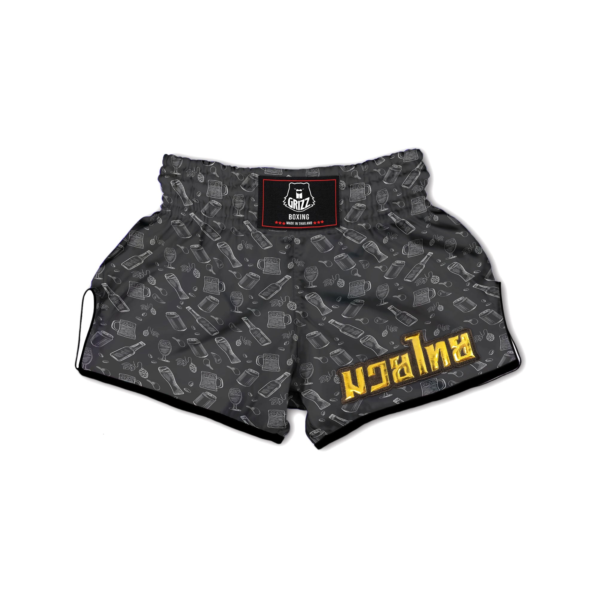 Beer White And Black Print Pattern Muay Thai Boxing Shorts-grizzshop