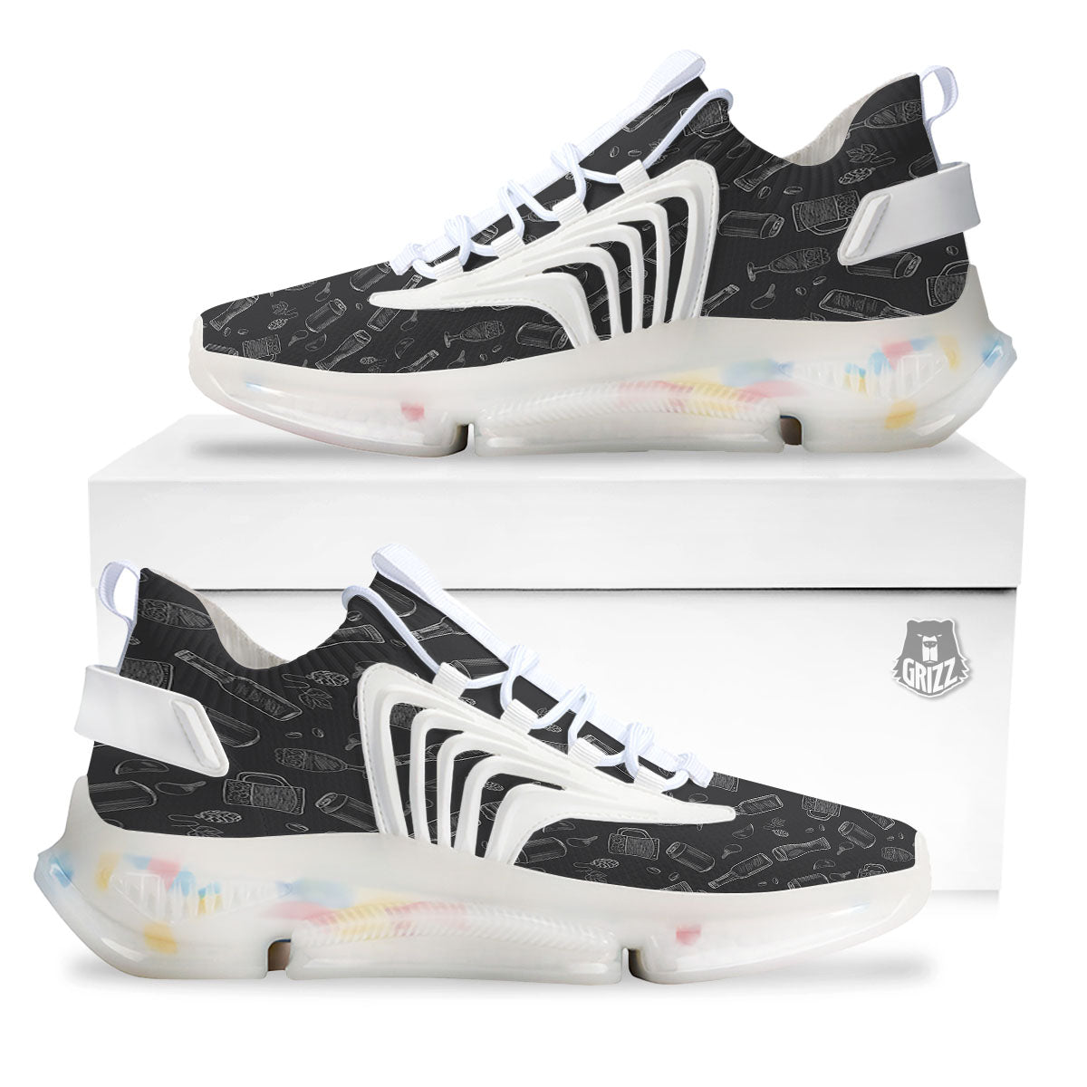 Beer White And Black Print Pattern White Gym Shoes-grizzshop