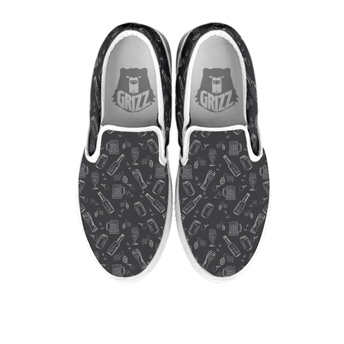 Beer White And Black Print Pattern White Slip On Shoes-grizzshop