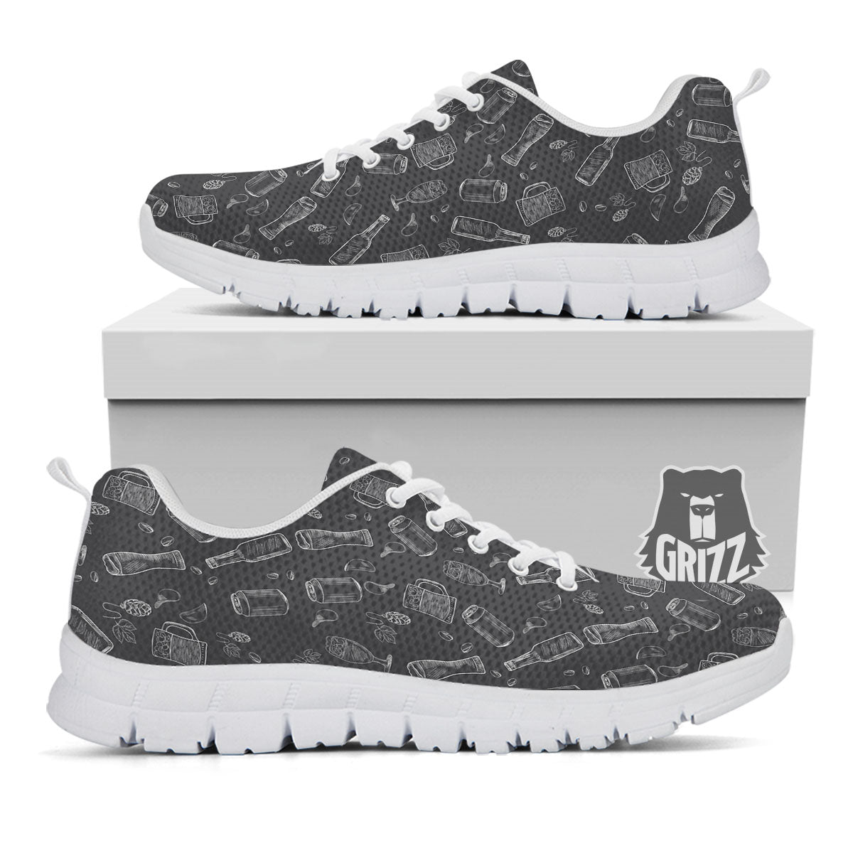 Beer White And Black Print Pattern White Sneaker-grizzshop