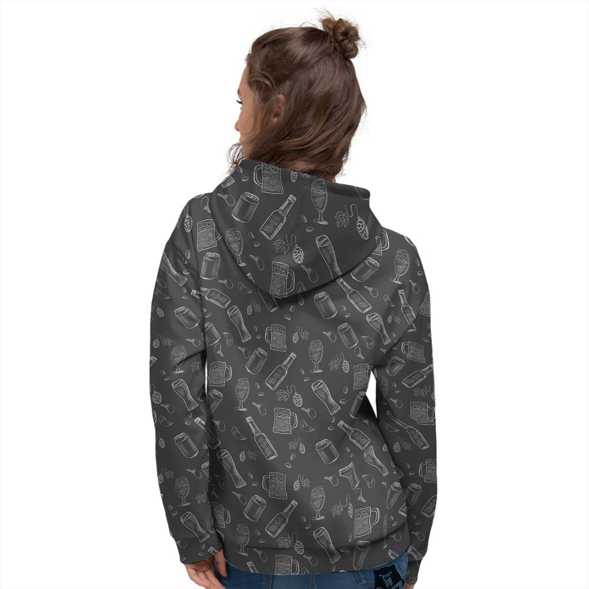 Beer White And Black Print Pattern Women's Hoodie-grizzshop