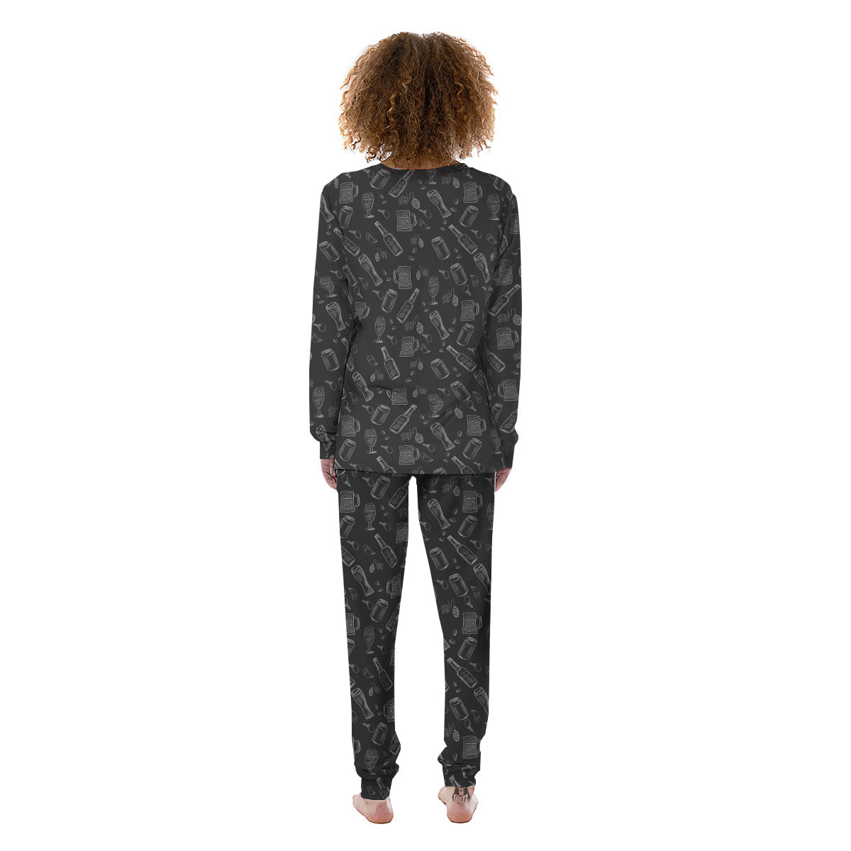 Beer White And Black Print Pattern Women's Pajamas-grizzshop
