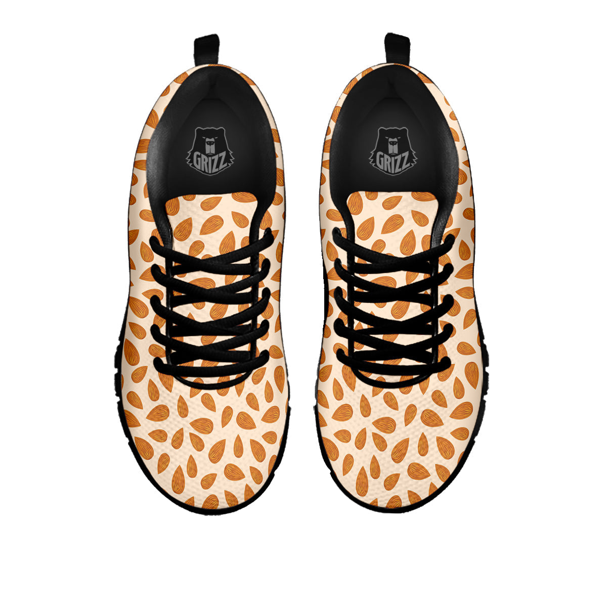 Beige Almond Print Pattern Black Sneaker-grizzshop