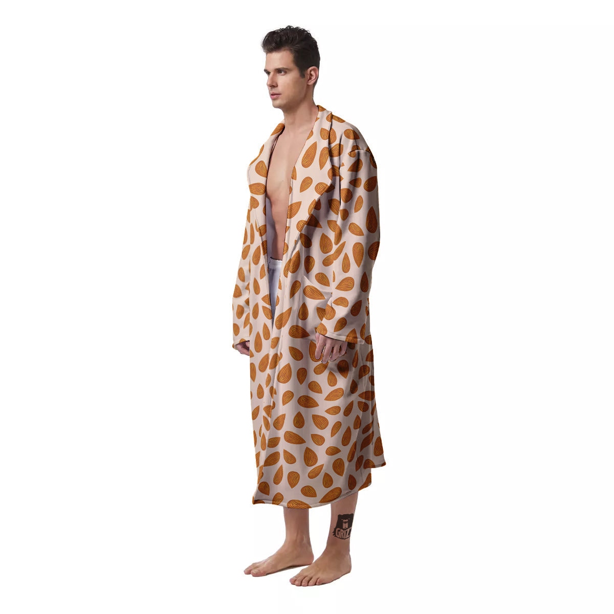 Beige Almond Print Pattern Men's Robe-grizzshop