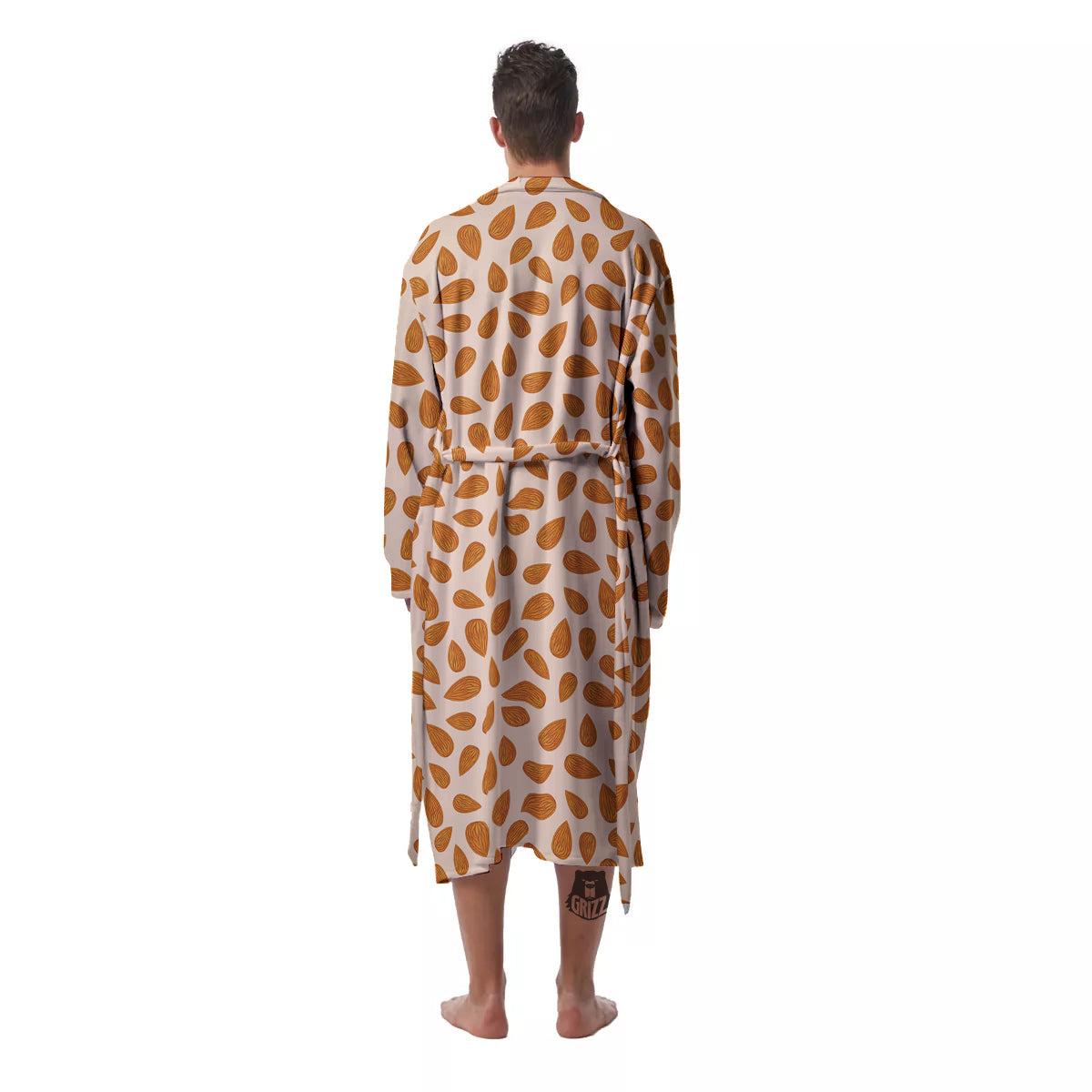 Beige Almond Print Pattern Men's Robe-grizzshop