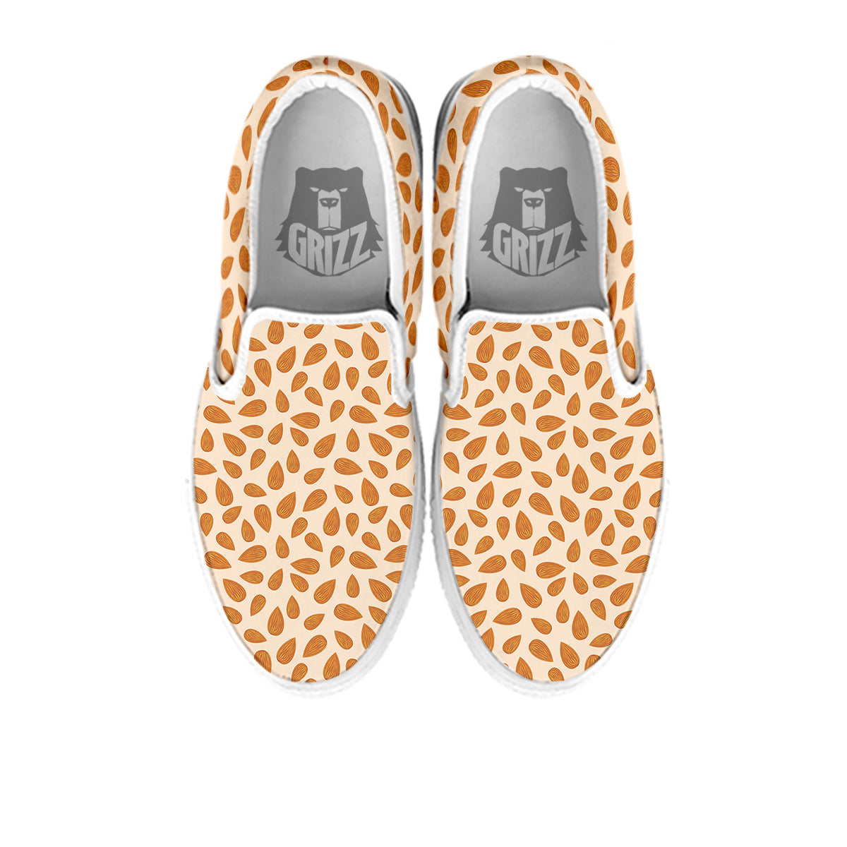 Beige Almond Print Pattern White Slip On Shoes-grizzshop