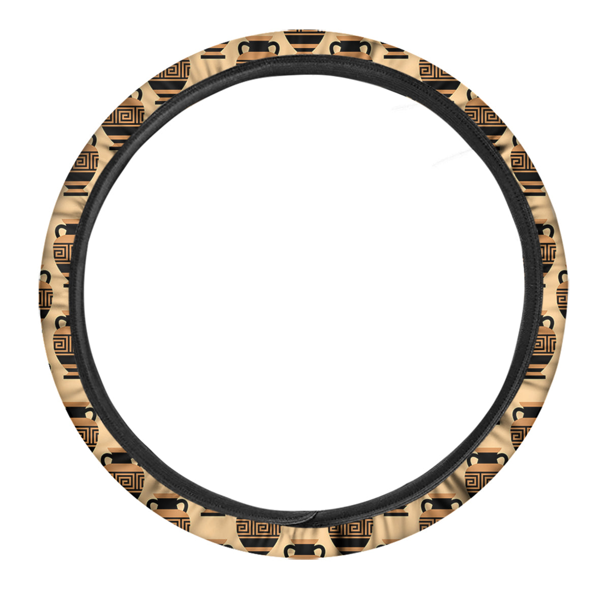 Beige Amphora Greek Print Pattern Car Steering Wheel Cover-grizzshop