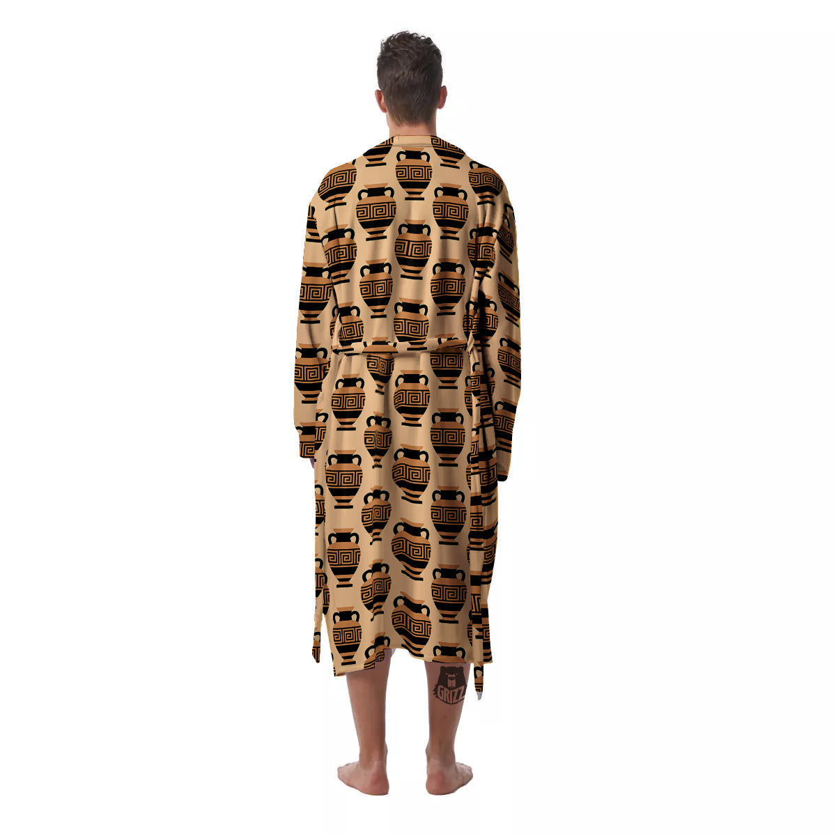 Beige Amphora Greek Print Pattern Men's Robe-grizzshop