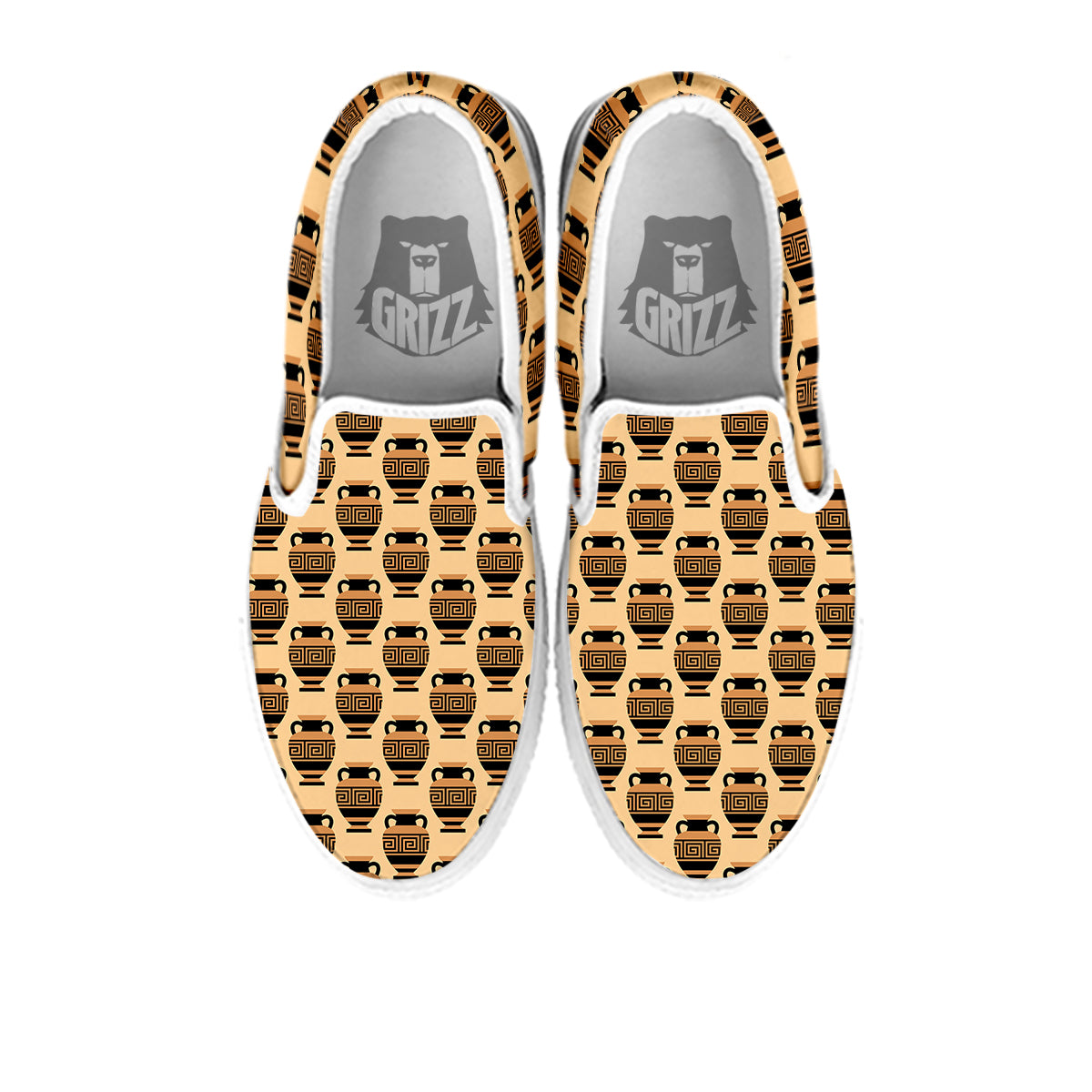 Beige Amphora Greek Print Pattern White Slip On Shoes-grizzshop