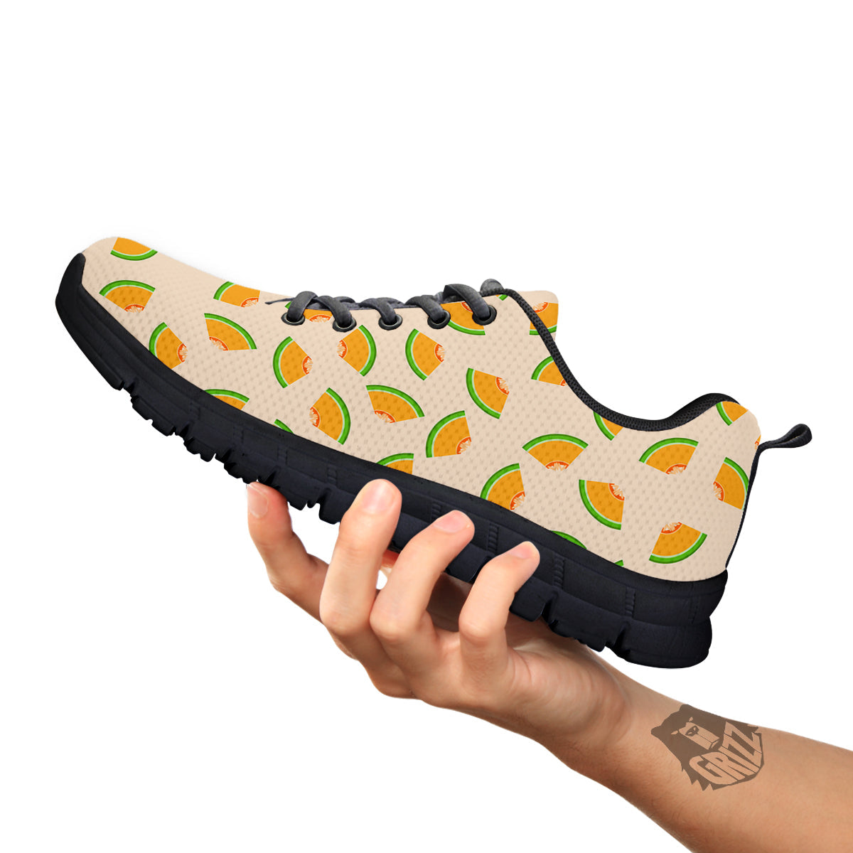 Beige And Melon Print Pattern Black Sneaker-grizzshop