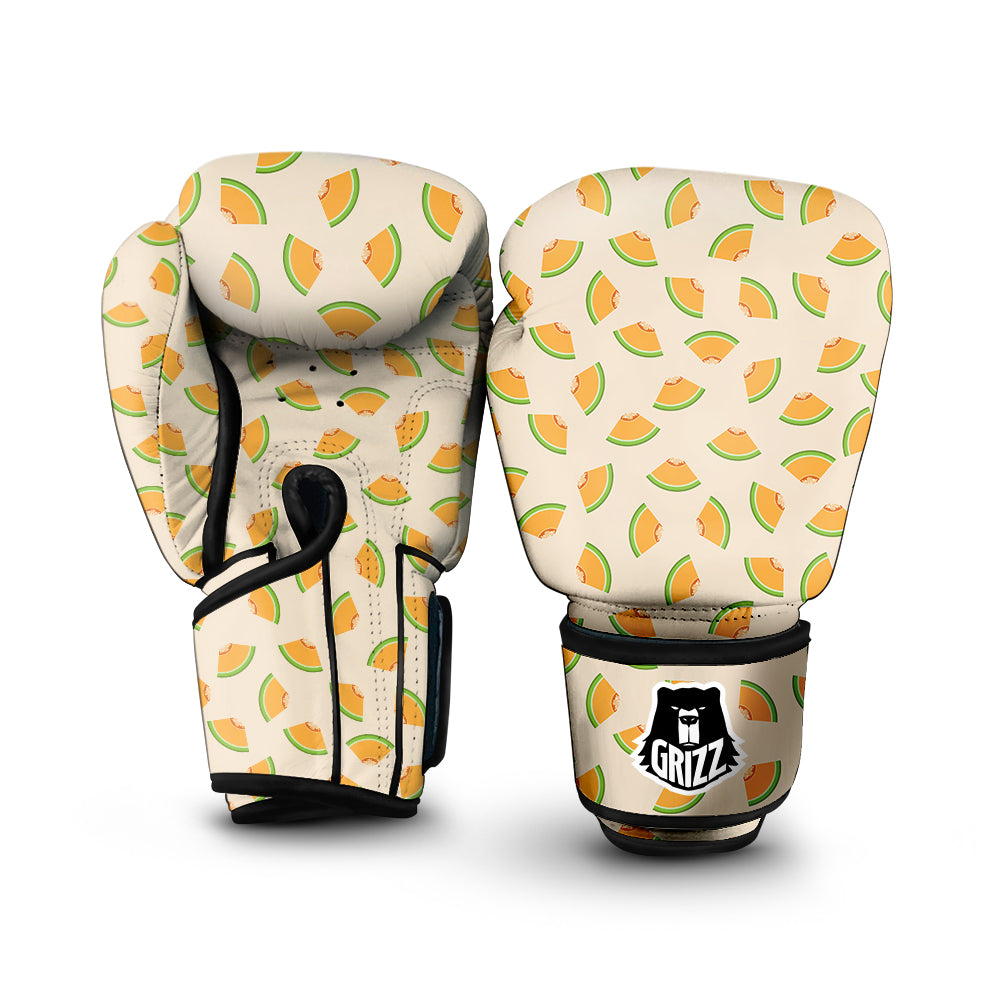 Beige And Melon Print Pattern Boxing Gloves-grizzshop