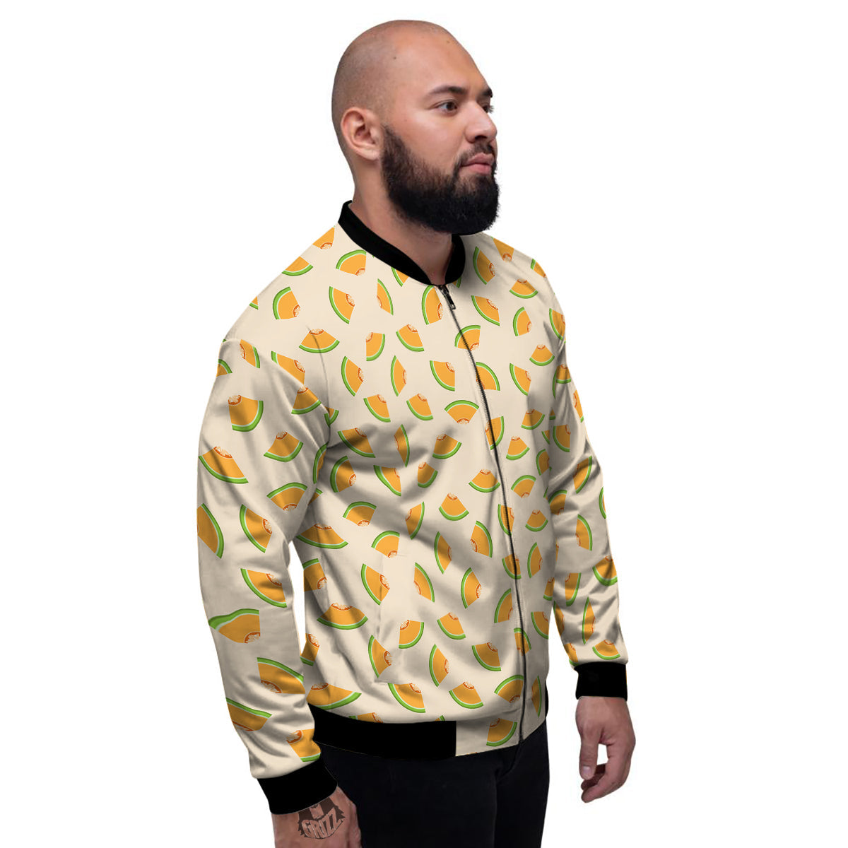 Beige And Melon Print Pattern Men's Bomber Jacket-grizzshop