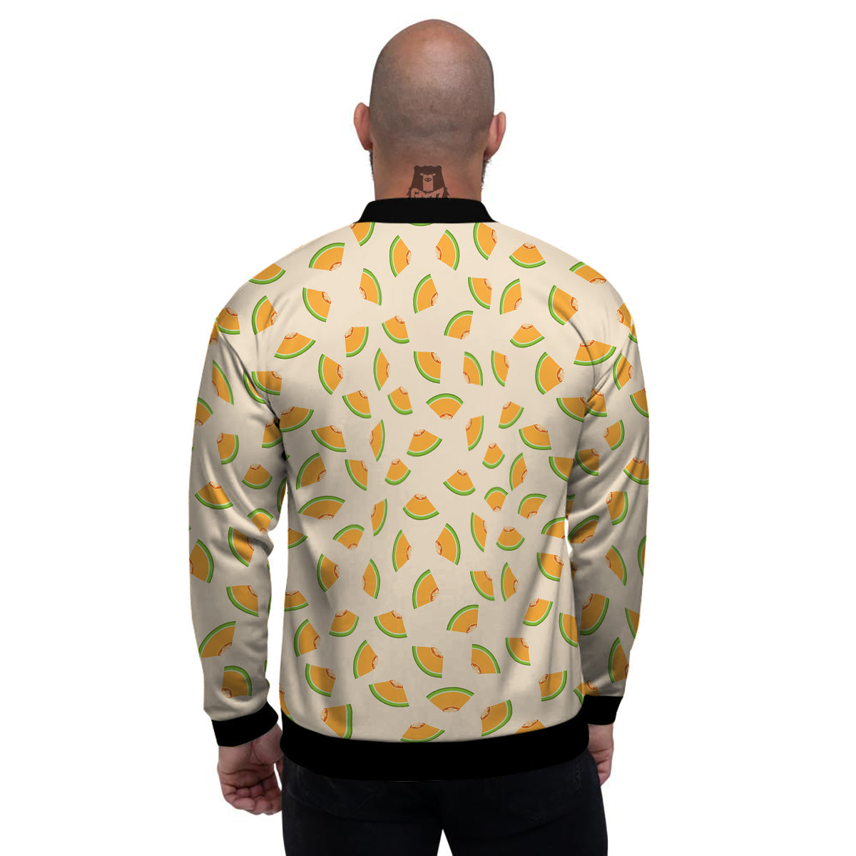 Beige And Melon Print Pattern Men's Bomber Jacket-grizzshop