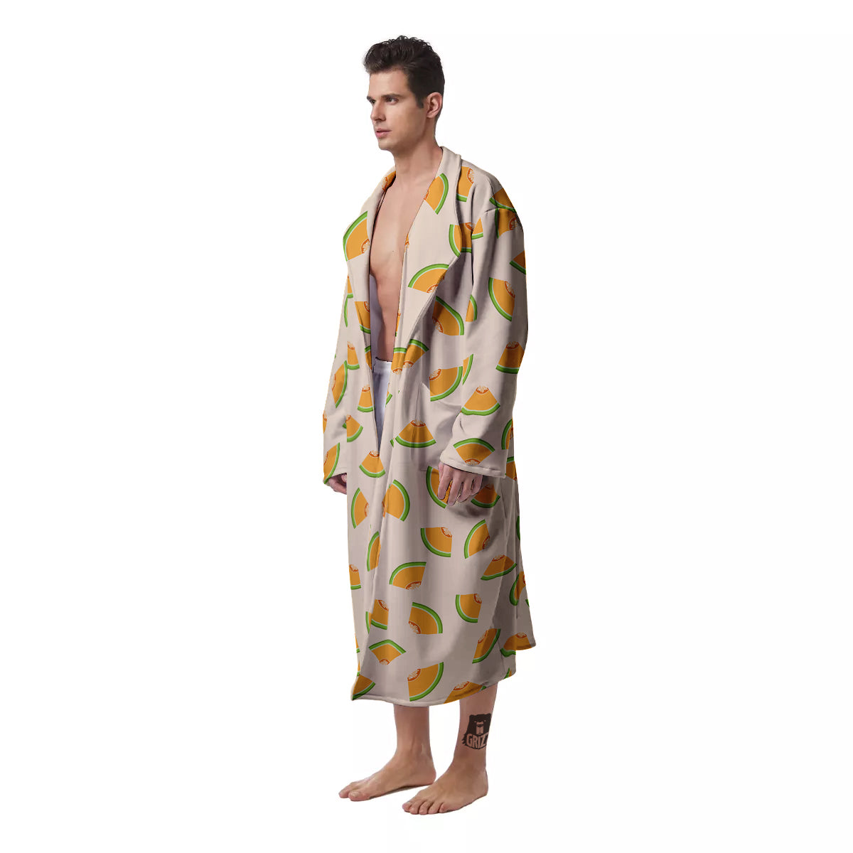 Beige And Melon Print Pattern Men's Robe-grizzshop